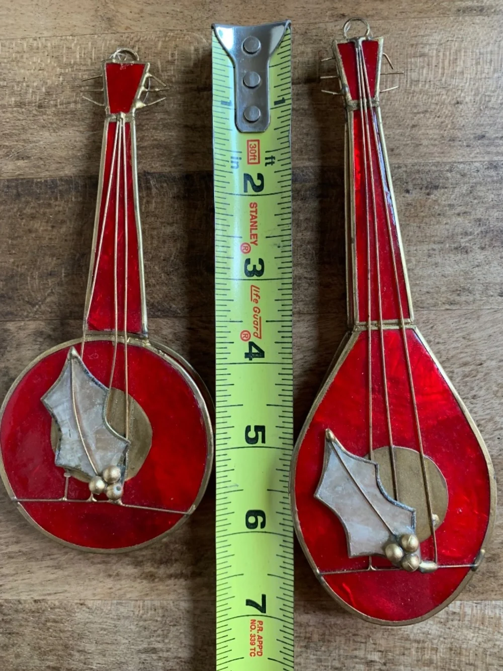 Vintage Capiz Shell Musical Instrument Ornaments – Set of 2 – Red & Gold